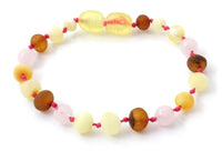 Cuarzo rosa, dentición, tobillera, pulsera, báltico, mixto, ámbar, rosa, para niña, bebé, joyería, bisutería