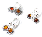 earrings, sun, cognac, amber, baltic, brown, sterling silver 925, green, wholesale, in bulk