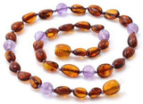 Teething, Cognac, Amethyst, Bean, Polished, Necklace, Amber, Baltic, Bean, Cognac, for Boy Girl