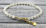 moonstone, anklet, jewelry, minimalist, sterling silver 925, jewellery, white, small bead beaded gemstone 4mm 4 mm golden 4