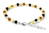 amber, anklet, jewelry, sterling silver 925, mix, multicolor, women, adjustable 3