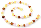Baltský, Rose Quartz, Jantar, Růžový, Drahokam, Náhrdelník, Raw, Mix