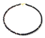 necklace, black, amber, obsidian, golden sterling silver 925, beaded, jewelry, raw, unpolished, cherry, women, men