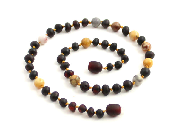 necklace amber baltic cherry black raw unpolished jewelry beaded crazy agate gemstone kids children boy boys girl girls