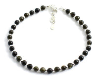 náhrdelník, minimalistický, mincovní stříbro 925, obsidián, zlatý lesk, šperky, šperky, černá, zlatý lesk