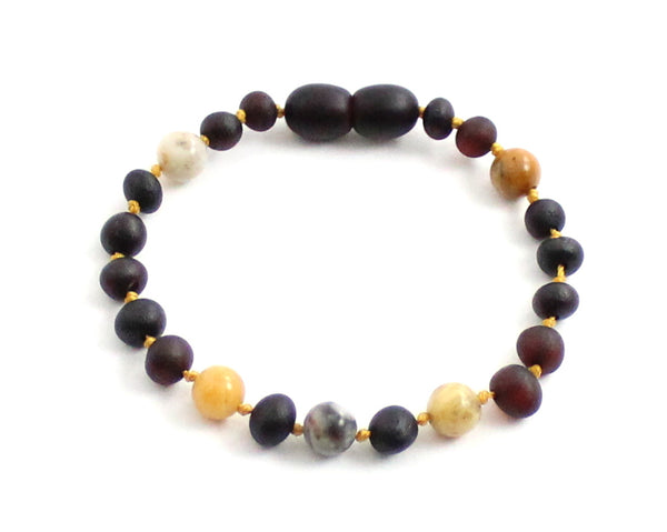 anklet bracelet black cherry raw unpolished amber baltic baroque jewelry jewellery beaded gemstone