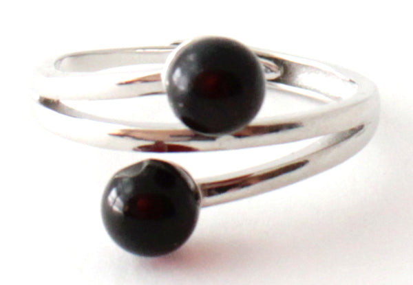 ring amber baltic silver sterling 925 2 bead beads adjustable jewelry jewellery cherry