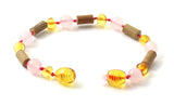 tobillera, pulsera, ámbar, báltico, joyería, con cuentas, madera de avellano, madera, rosa, cuarzo rosa, piedra preciosa 4