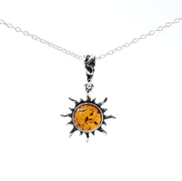 pendant, sun, cognac, baltic, amber, jewellery, small, minimalist