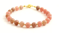 sunstone gemstone bracelet jewelry 6 mm 6mm pink with sterling silver 925 golden women women's 3