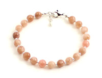 sunstone gemstone bracelet jewelry 6 mm 6mm pink with sterling silver 925 golden women women's 6