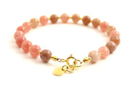 sunstone gemstone bracelet jewelry 6 mm 6mm pink with sterling silver 925 golden women women's 5