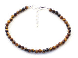 Anklet, Minimalist, Tiger Eye, Silver, Gemstone, Sterling 925, Small, Tiny 5